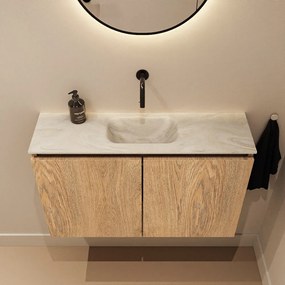 Mondiaz Ture DLux toiletmeubel 80cm washed oak met wastafel ostra midden zonder kraangat