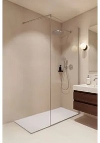Vaste Douchewand Met 8 Mm Gehard Glas En Bristol Aluminium Geborsteld Grijs & Transparant & 80 X 195 Cm - Sklum