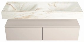 Mondiaz Alan DLux badmeubel 130cm linen 2 lades met wastafel frappe dubbel zonder kraangat