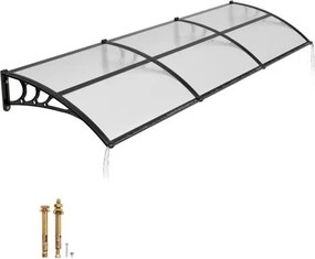 VEVOR luifel voor voordeur 965x2975 mm, aanbouwluifel, aanbouwluifel met afwatering en ABS-beugel, bescherming tegen regen, sneeuw en zon, polycarbonaat dakbedekking voor veranda en terras, transparant