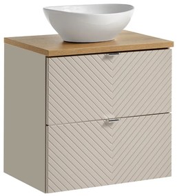 Comad Viva Cashmere badkamermeubel 60cm taupe met eiken toppaneel en glans witte waskom