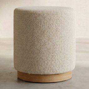 Eleonora Avah Ronde Poef Beige Met Eiken Rand