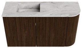 Mondiaz Joya DLux 70cm toiletmeubel ronding rechts walnut met wastafel faye links 1 kraangat glace