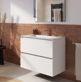 Saqu Terra voorgemonteerd badmeubel incl. glans witte keramische wastafel 81x46cm super wit glans