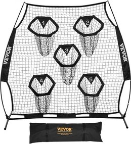 VEVOR Football Coach Werpnet Oefennet (208 x 91 x 189 cm) met 5 doelvakken, draagbare opbergtas, banden en knooploos net, voor quarterback-passtraining, zwart