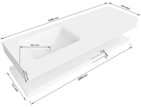 Zaro Alan badmeubel 140cm met planchet talc en vrijhangende wastafel cloud links zonder kraangat urban