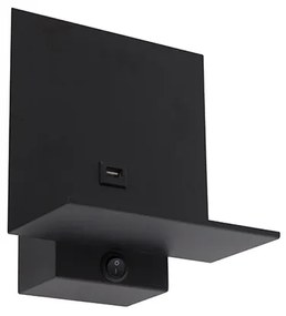 Moderne wandlamp zwart incl. USB-aansluiting - Flero