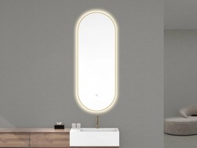 Mueller Ovalis ovale spiegel met LED, dimbaar en spiegelverwarming 50x100cm geborsteld messing