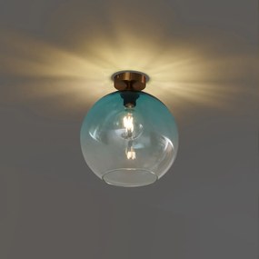Art Deco plafondlamp messing met blauw glas - Sandra