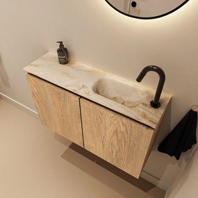 Mondiaz Ture DLux toiletmeubel 80cm washed oak met wastafel frappe rechts met kraangat