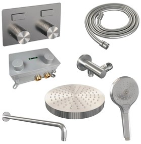 Brauer Stripe inbouw regendouche met 25cm hoofddouche, gebogen muurarm en 3 standen handdouche set 29 RVS geborsteld PVD