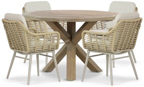 Tuinset Ronde Tuintafel 120 cm Aluminium/wicker Taupe 4 personen Coco Antoni/Sand