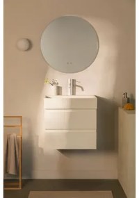 Badkamermeubelset Van Hout En Essenhoutfineer Met Geïntegreerde Wastafel Ona Wit & Round Led And Antifog Ø70 Cm Solyn & Wit - Sklum