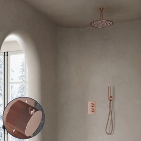 Saniclear Copper Stripes inbouw regendouche met 20cm hoofddouche en plafondarm geborsteld koper