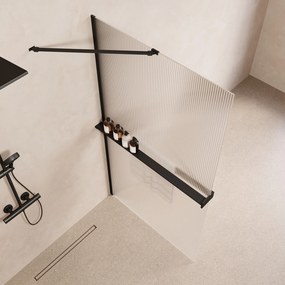 Saniclear Oblique inloopdouche 120cm met handdoekhouder en ribbelglas zwart mat
