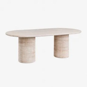 Ovale Eettafel 220x100 Cm In Travertin-look Cement Velia Look Travertino - Sklum