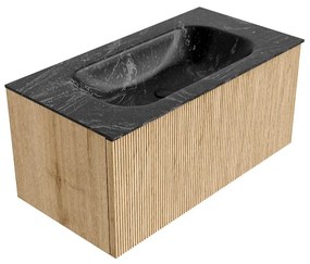 Mondiaz Kurve-dlux 90cm badmeubel oak met 1 lade en wastafel big small midden 1 kraangat lava