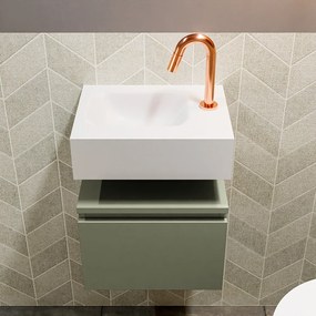 Mondiaz Andor toiletmeubel 40cm army met witte wastafel links met kraangat