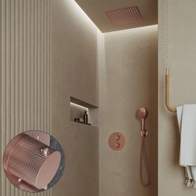 Saniclear Cube Curved inbouw regendouche rond met inbouw douchekop 30x30cm en 2 standen handdouche geborsteld koper