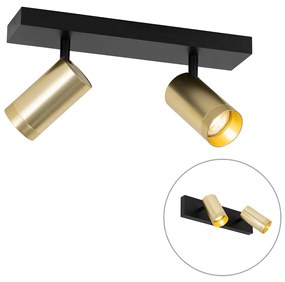 PlafondSpot / Opbouwspot / Plafondspot zwart met goud verstelbaar 2-lichts - Jeana Luxe Modern GU10 Binnenverlichting Lamp