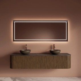 Gliss Design Alluro badmeubel ribbelfront met ronding links/rechts 180cm castle brown en zwart leisteen toppaneel