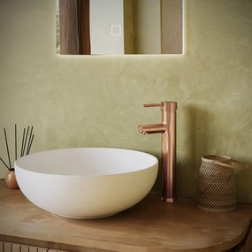 Saniclear Copper Stripes verhoogde wastafelkraan geborsteld koper