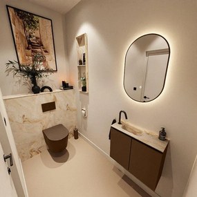 MONDIAZ TURE-DLUX 60cm toiletmeubel Rust. EDEN wastafel Frappe positie links. Met 1 kraangat. TUREDX60RUSL1FRA