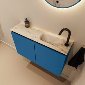 Mondiaz Ture DLux toiletmeubel 80cm jeans met wastafel frappe rechts met kraangat