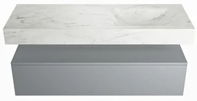 Mondiaz Alan DLux badmeubel 130cm plata 1 lade met wastafel opalo rechts zonder kraangat