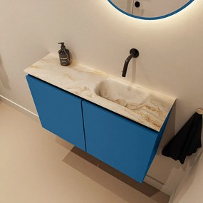 Mondiaz Ture DLux toiletmeubel 80cm jeans met wastafel frappe rechts zonder kraangat