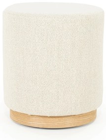 Eleonora Avah Ronde Poef Beige Met Eiken Rand