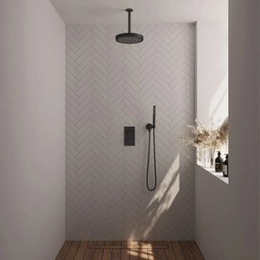 Brauer Stripe inbouw regendouche met 25cm hoofddouche, plafondarm en staafhanddouche set 15 zwart mat