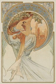 Kunstreproductie The Arts 4, Heavily Distressed (Beautiful Vintage Art Nouveau Lady) - Alfons / Alphonse Mucha, (26.7 x 40 cm)