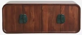 Dubbel Zwevend Badkamermeubelset 130x45 Cm Van Mangohout En Natuurlijke Kivalina-steen Groen Marmer Uit Udaipur - Donker Mangohout & Without Sink & -