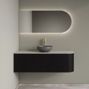 Gliss Design Alluro badmeubel ribbelfront met ronding rechts 120cm black en wit marmer toppaneel