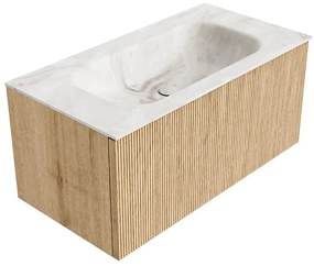 Mondiaz Kurve-dlux 90cm badmeubel oak met 1 lade en wastafel big small midden 1 kraangat frappe