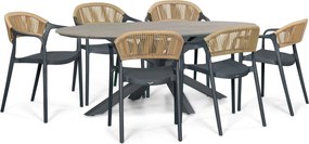 Tuinset 6 personen 220 cm Kunststof Grijs Domani Furniture Toscano/Matara