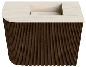 Mondiaz Joya DLux 50cm toiletmeubel ronding links walnut met wastafel faye rechts 1 kraangat meli