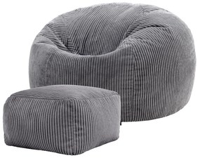 Cloudy Zitzak Corduroy + Poef - Grijs