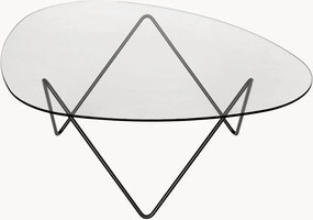 Handgemaakte ovale salontafel Pedrera met glazen tafelblad
