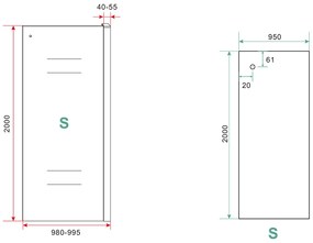 Mueller zijwand voor douchedeur 100x200cm mat zwart