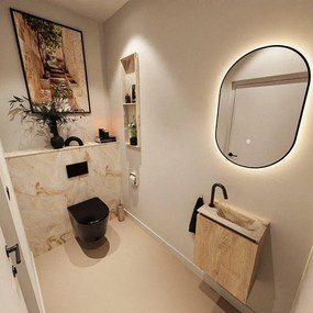 MONDIAZ TURE-DLUX 40cm toiletmeubel Washed Oak. EDEN wastafel Frappe positie rechts. Met 1 kraangat. TUREDX40WASR1FRA