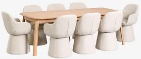 Set Uitschuifbare Eettafel 220-320x95 Cm Van Treveris Eikenhout En 8 Eetkamerstoelen Met Armleuningen Bekleed Met Erica Stof Eikenhout - Sklum