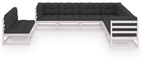 vidaXL 9-delige Loungeset met kussens massief grenenhout wit