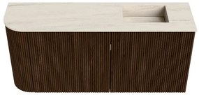 Mondiaz Joya DLux 90cm toiletmeubel ronding links walnut met wastafel faye rechts zonder kraangat meli