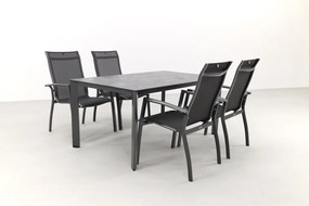 Kettler Legato/Edge stapelbare aluminium tuinset voor 4 personen 160x95 cm. - Antraciet