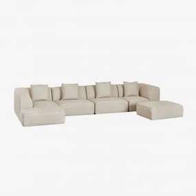 Modulaire Linker Chaise Longue Bank Van 4 Delen Met Gestoffeerde Poef Cardea Bouclé Crèmebeige - Sklum