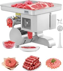 VEVOR 5 kg/min elektrische vleesmolen worstvuller met mes en maalplaat (5 mm), worstmachine commerciële vleesmolen gemaakt van roestvrij staal voor het snijden, hakken en in blokjes snijden, restaurantslager
