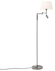 Vloerlamp staal met witte kap en verstelbare leeslamp - Ladas Retro, Klassiek / Antiek E27 Binnenverlichting Lamp