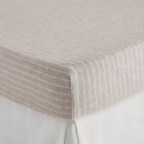 Hoeslaken in gewassen linnen, gestreept, omslag 30 cm, Linot